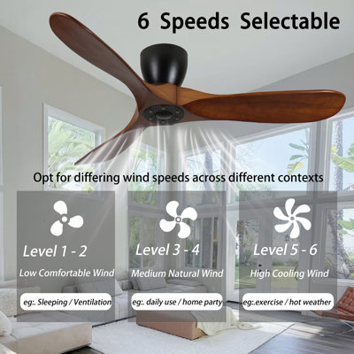 Flush Mount Ceiling Fan Without Light, Solid Wood Blades, Reversible Quiet DC Motor, Remote Control with 6 Speeds & Timer, Energy Saving for Bedroom, Living Room,  No Sloped Ceiling