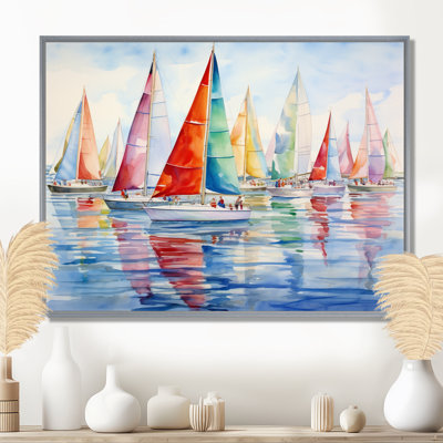 «Miminimlaism Watercolor Regatta III - Bateau à voile, art mural»