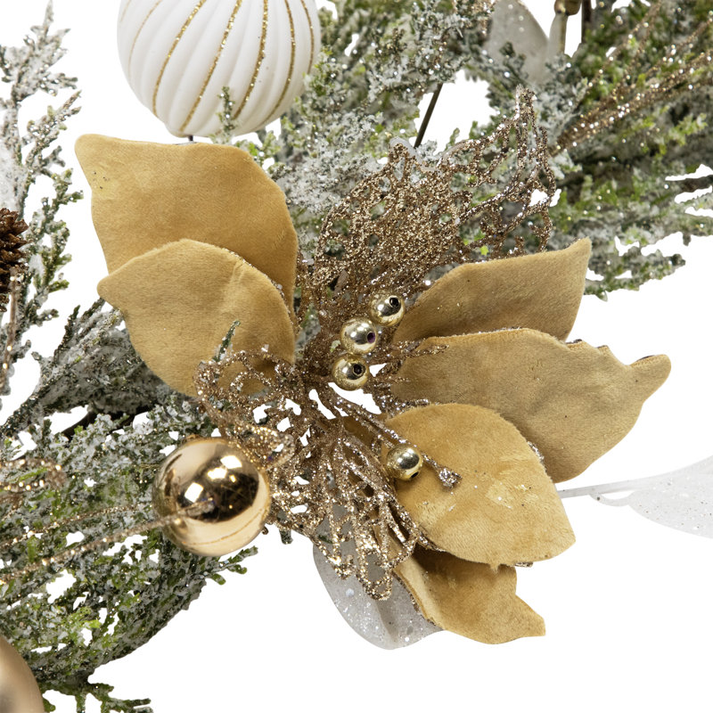 Glittered Poinsettia And Ornaments Artificial Christmas Garland - 6' X 7" - Unlit