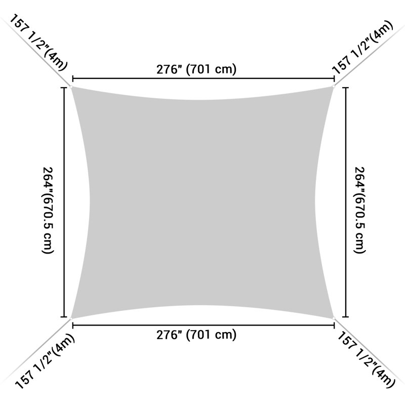 Yescom 20' x 23" Rectangular Shade Sail, Off White, 276" W x 264" L 