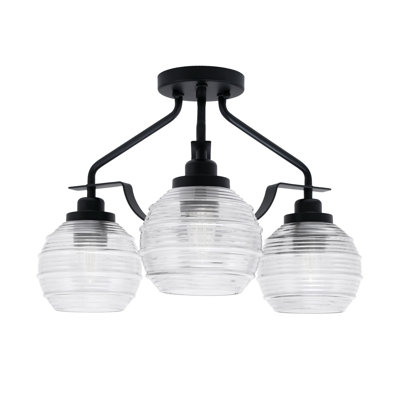 Odyssey 3 Light Semi-Flush Shown In Matte Black Finish With 6" Clear Ribbed Glass