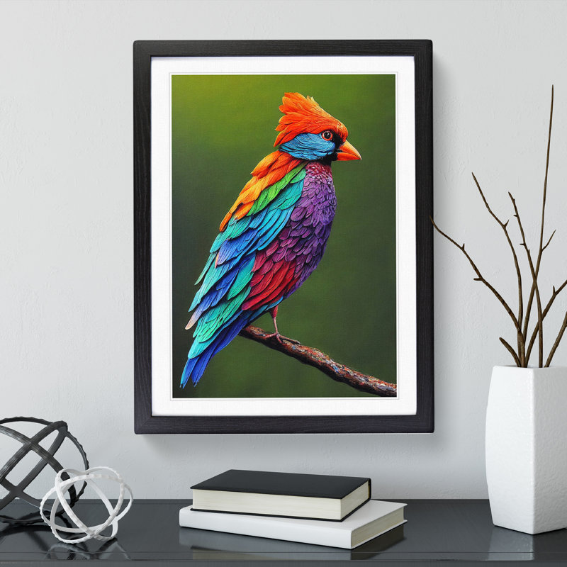Bird on a branch 1 Piece Single Picture Frame Wall Art, 46cm H x 34cm W x 2cm D, Black