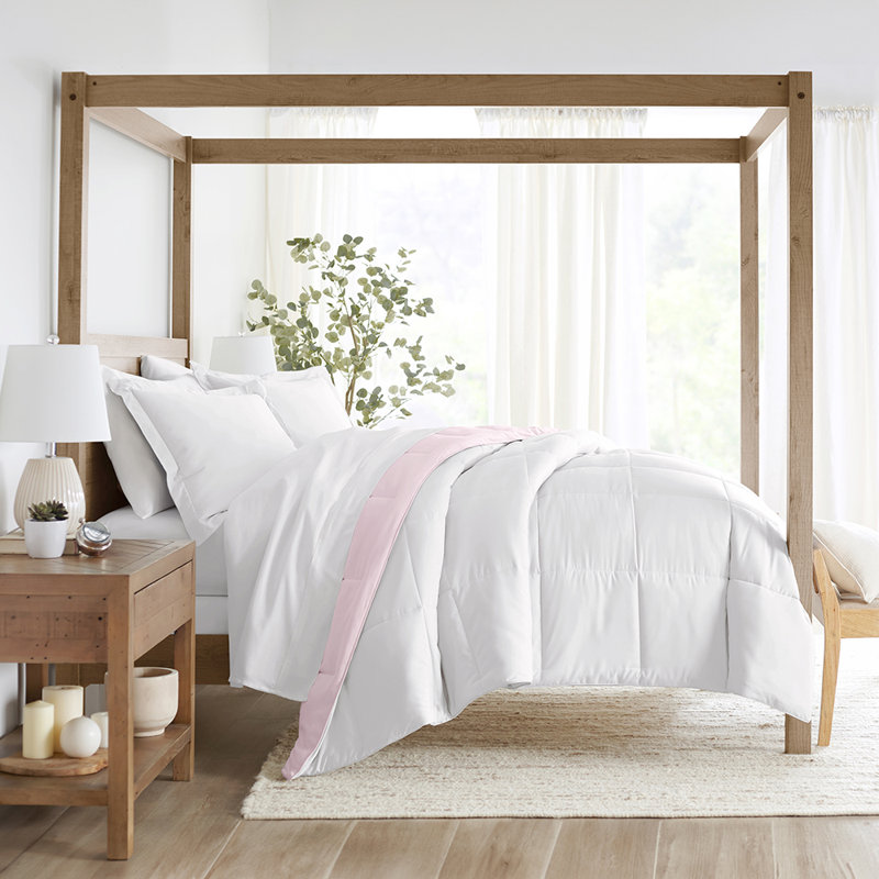 Blush and White Reversible Down-Alternative King Comforter Set