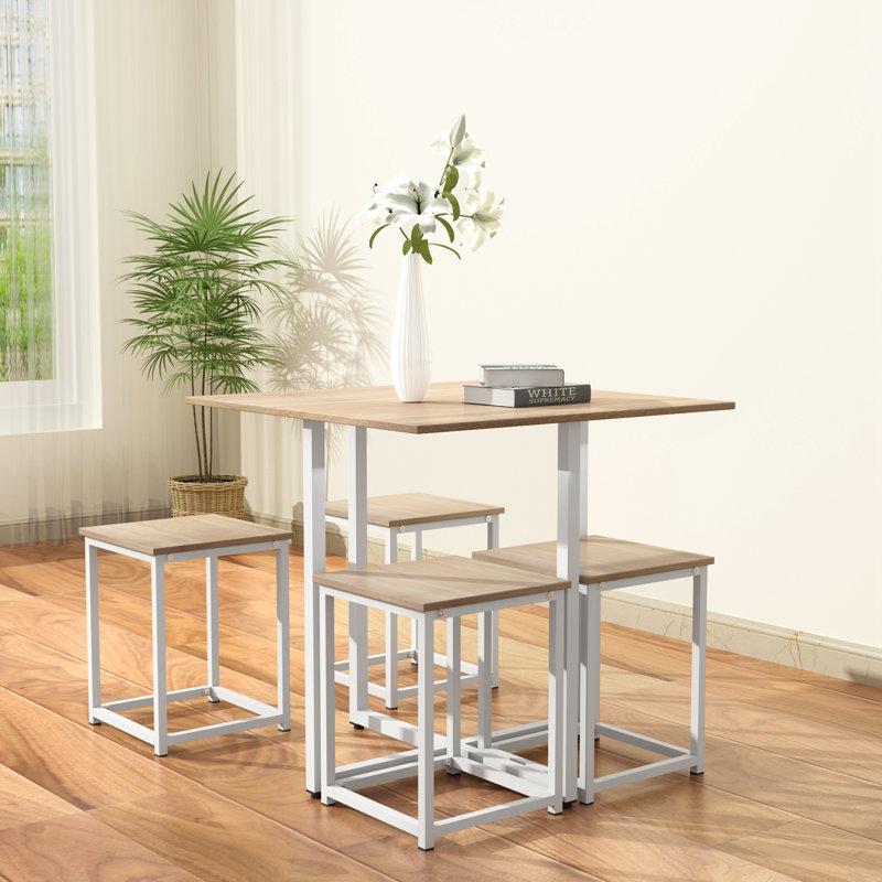 Ensemble de 4 tables de bar Garysburg, Bois naturel, Blanc