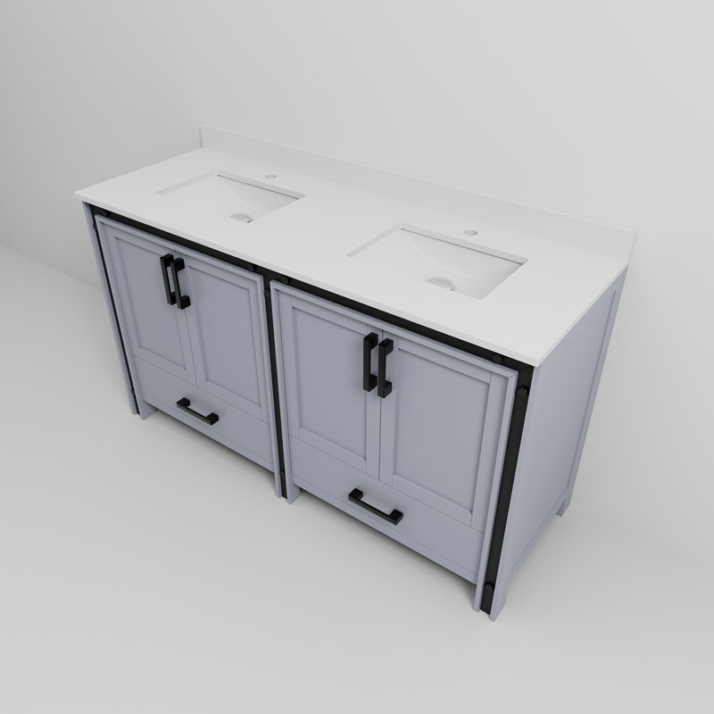 Meuble-lavabo double l 60 po x P 22 po avec plateau en marbre de culture, Gris foncé