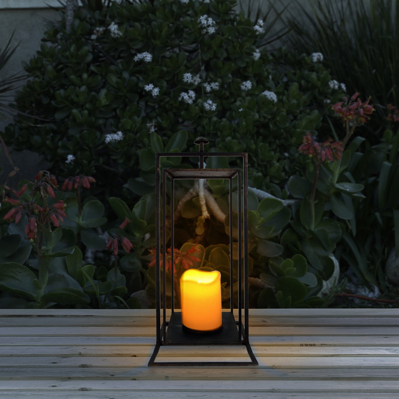 Rectangular Lantern with Glass Candle Compartment for Pathway & Patio, 19" H x 8" W x 8" D