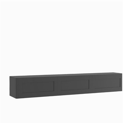 Meuble télé flottant, meuble télé mural avec lumières DEL et prise de courant, meuble télé ultrabrillant pour meuble télé noir pour le salon