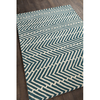 Davin Authentic Hand-Tufted Handmade Blue & White Chevron Design Area Rug