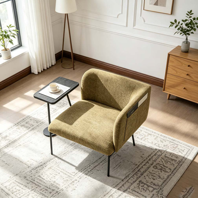 Fauteuil de détente Lounge avec petite table et coussin de dossier, Yellow
