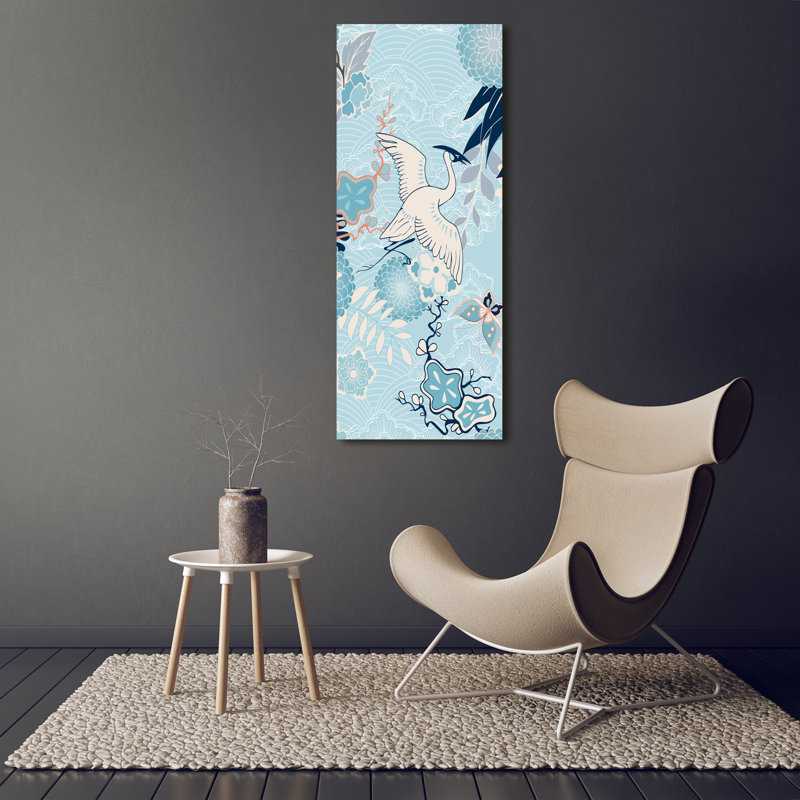 Crane And Flowers - Wrapped Canvas Print