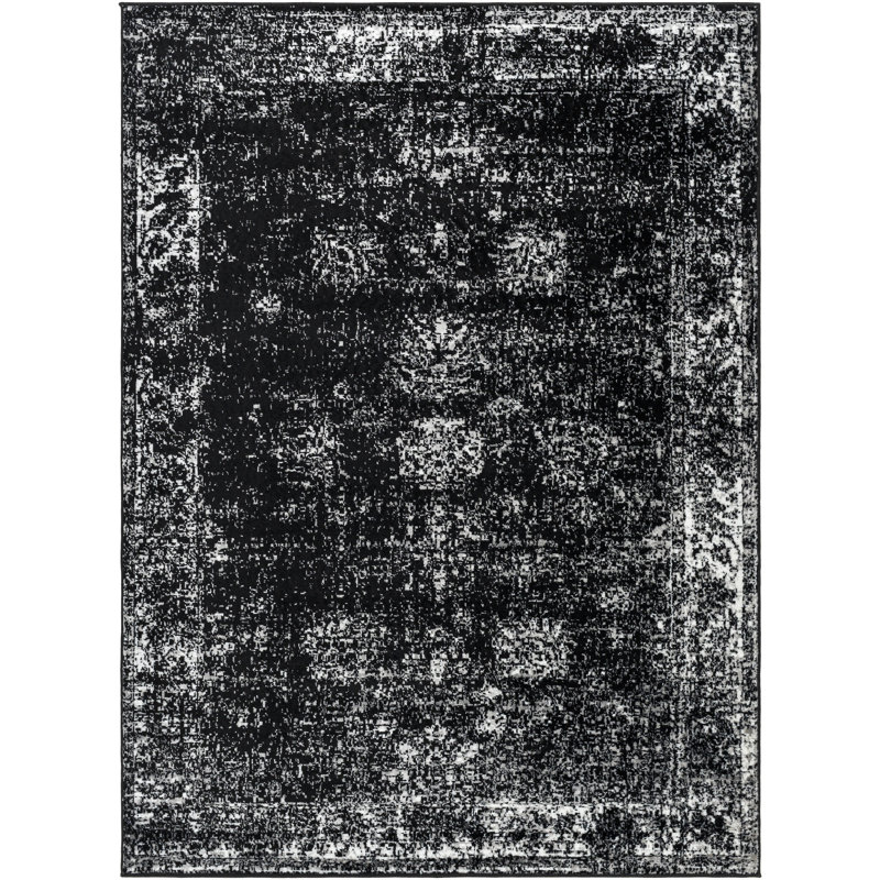 Tapis rectangulaire noir en polypropylène tissé à la machine Zinaida, Rectangle 5 pi 3 po x 7 pi 3 po