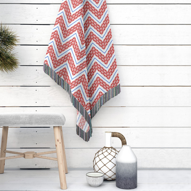 Hand Woven Throw Blanket, 52" W x 37" L, Blue/Red