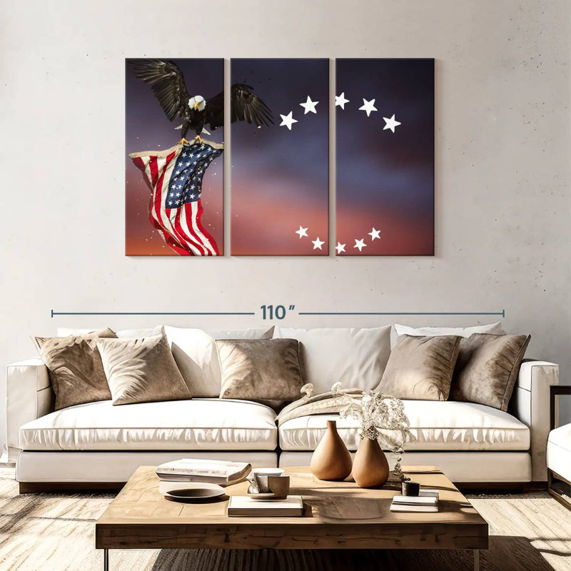 Brampt Bald Eagle With American Flag, 48" H x 74" W