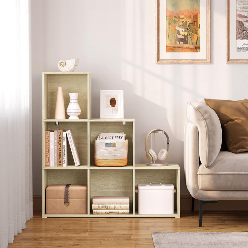 Runiya 90.5cm H x 90.5cm W Step Bookcase, Light Oak