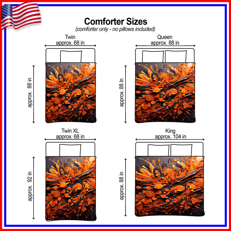 Orange Black Abstract Splatter Comforter, Twin Extra Long