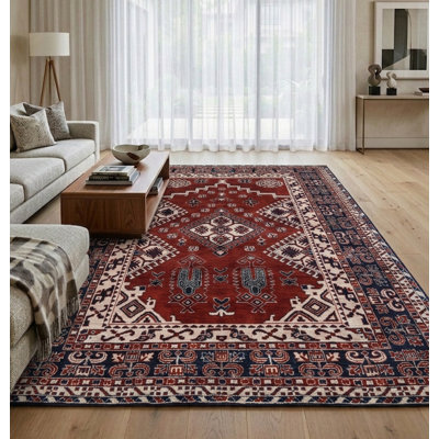 Rouille orientale en laine nouée à la main | Tapis d'intérieur bleu carré