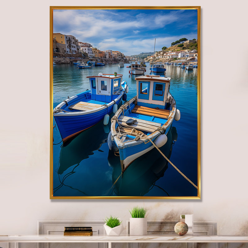Espagne, village de pêche côtier I - Espagne, reproduction d'art mural, H 40 po x l 30 po x P 1,5 po, Cadre flottant doré