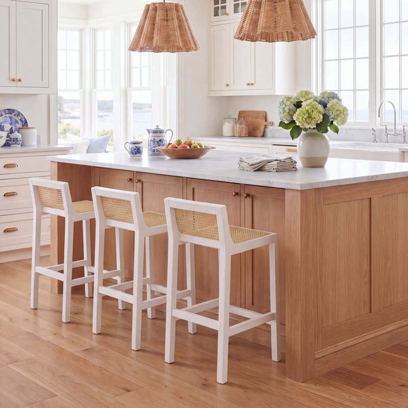 McCarthy Cane Bar & Counter Stool, White/Natural, Counter Stool(25.59” Seat Height)