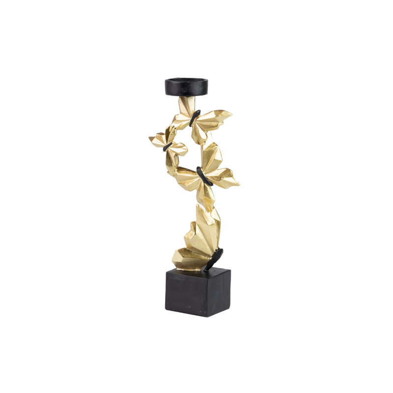 Resin Tabletop / Centrepiece Candlestick, Black/Golden