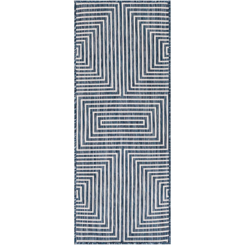 Tapis bleu contemporain Odawa, Tapis de couloir 2 pi x 5 pi 3 po