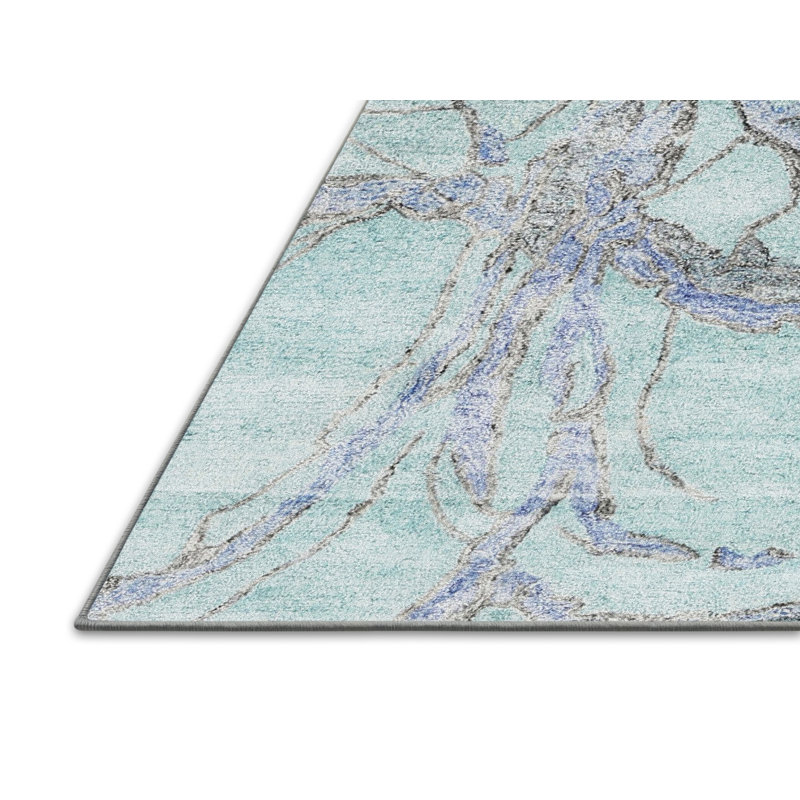 Tapis abstrait gris / bleu, Rectangle 5 pi x 7 pi
