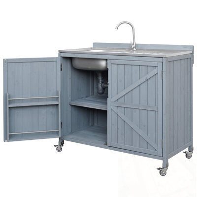 Outdoor Kitchen Island with Sink and Double Doors