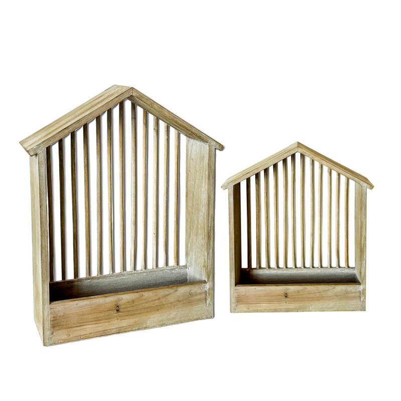 Ensemble de 2 tablettes en forme de maison à nervures en bois 18,25 po