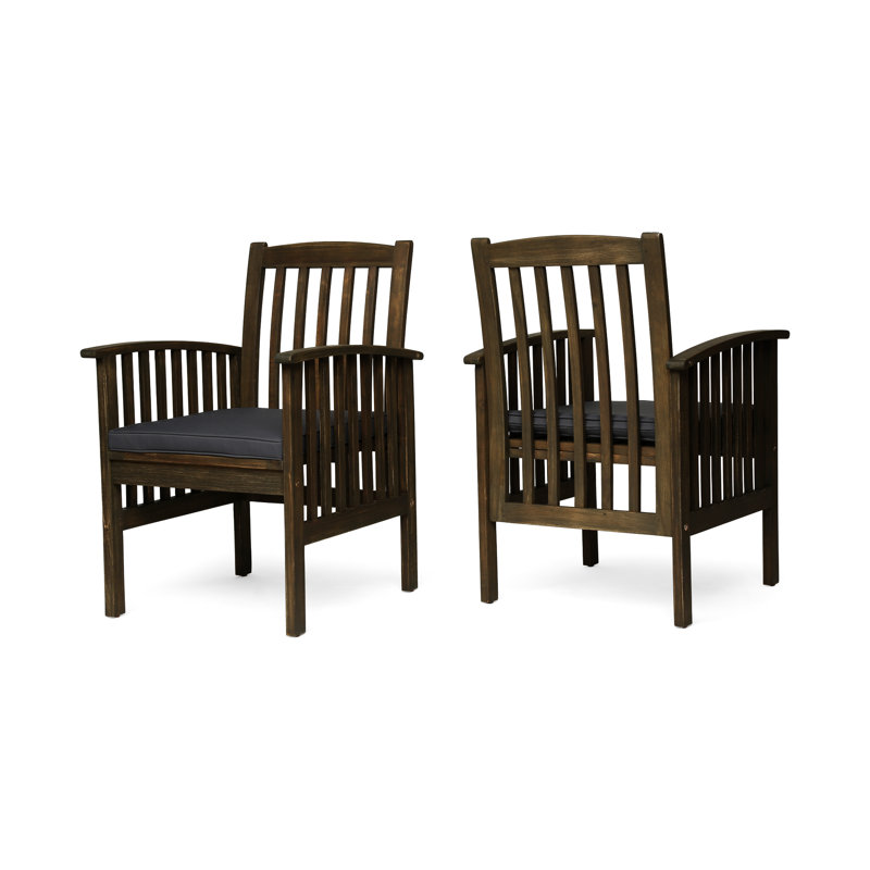 Chaises en bois avec coussins (2 pièces) - et résistantes aux intempéries - pour les repas dans la cour arrière de 2 personnes, gris foncé, faciles à nettoyer