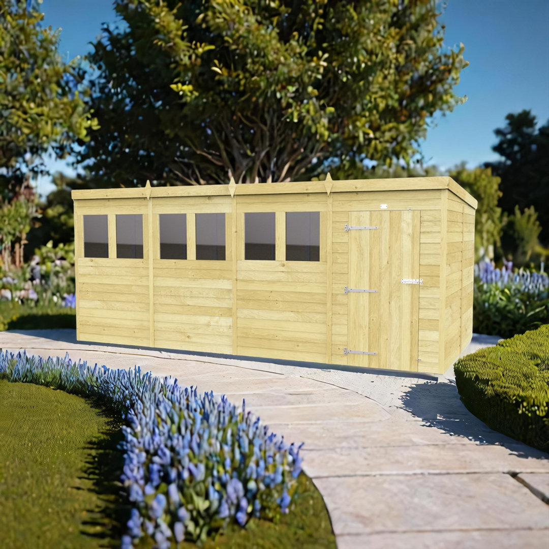 16ft x 8ft Pent Shed - Single Door with Windows