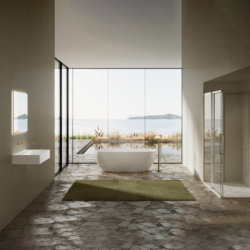 Baignoire autoportante MonBlari 63 po x 29,5 po en acrylique blanc avec trop-plein et bonde rétractable pour salle de bain