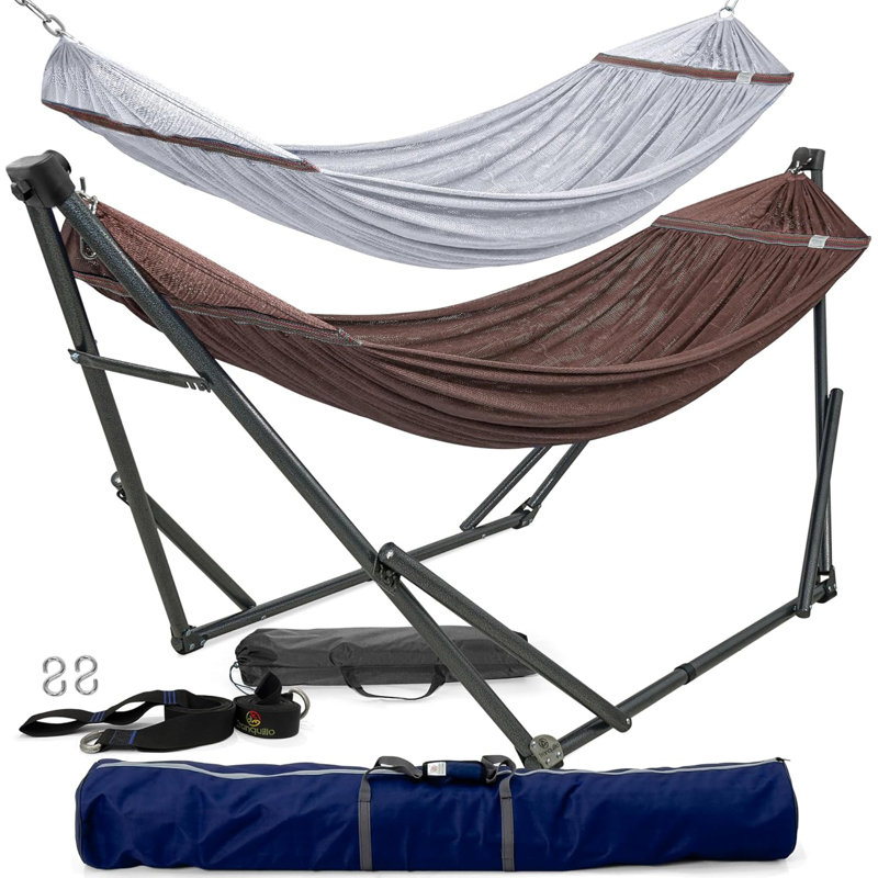 Hamacs portatifs Arlmont & Co. pour 2 personnes et 2 personnes avec hamacs pliables avec support, courroies d'arbre, sacs de transport pour le jardin