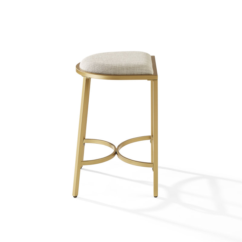 Ellery Upholstered Counter Stool with Metal Frame, Oatmeal/Gold