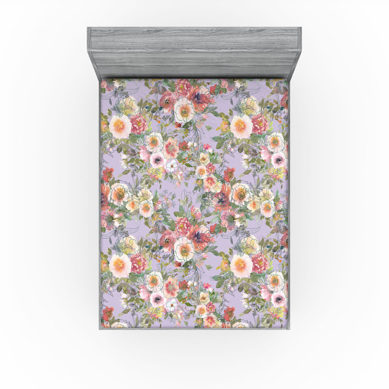 Drap-housse Ambesonne, Lavande pâle, multicolore / floral, Drap-housse très grand californien