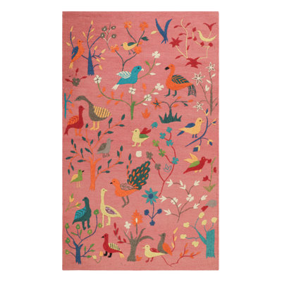 Rug & Kilim's Suzani Style Kilim In Pink With Bird Pictorials And Florals