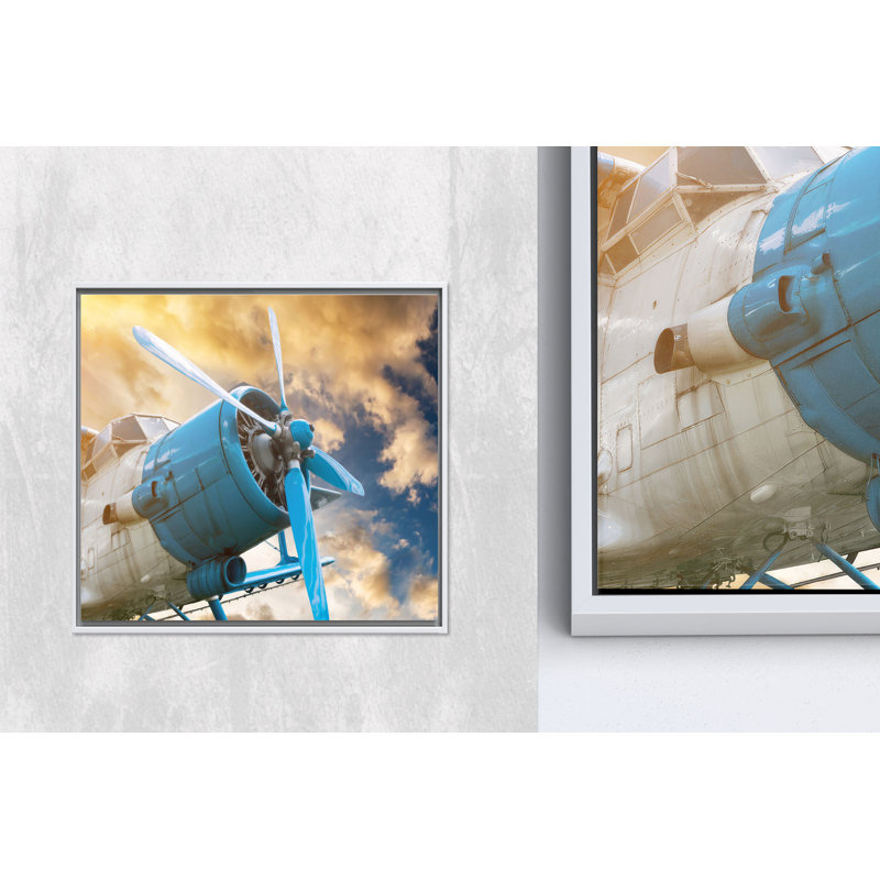 Impression sur toile d'avion rétro vintage: art mural d'aviation élégant pour homme, décor de grotte blanche 1P