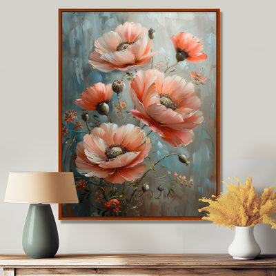 Charm rose nature morte coquelicots gris I - coquelicots décoration murale