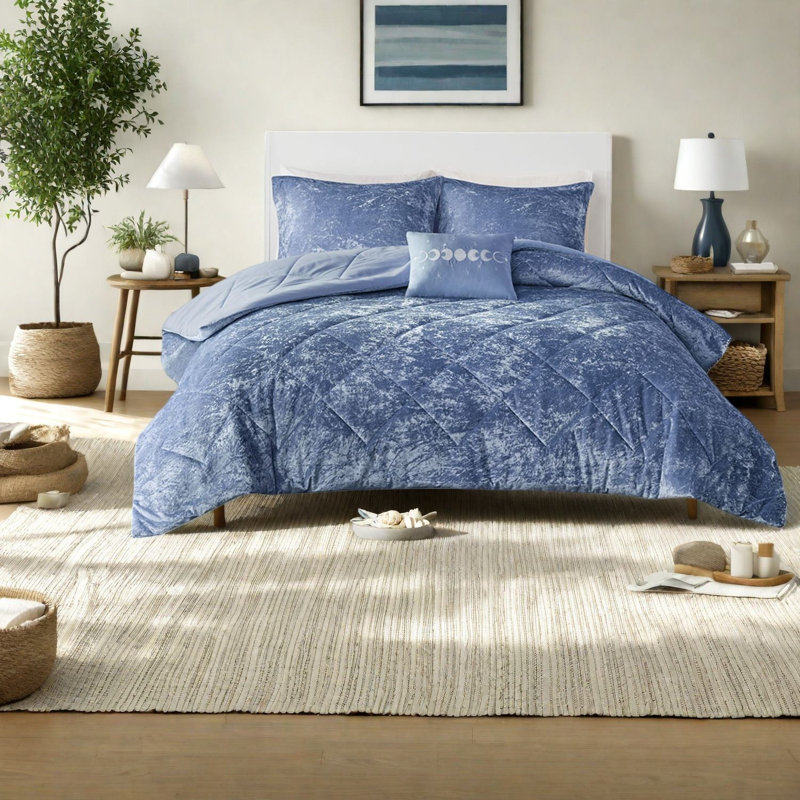 Blue Velvet Bedding Sets, Twin Twin Xl Polyester Comforter Set, Modern Bedroom
