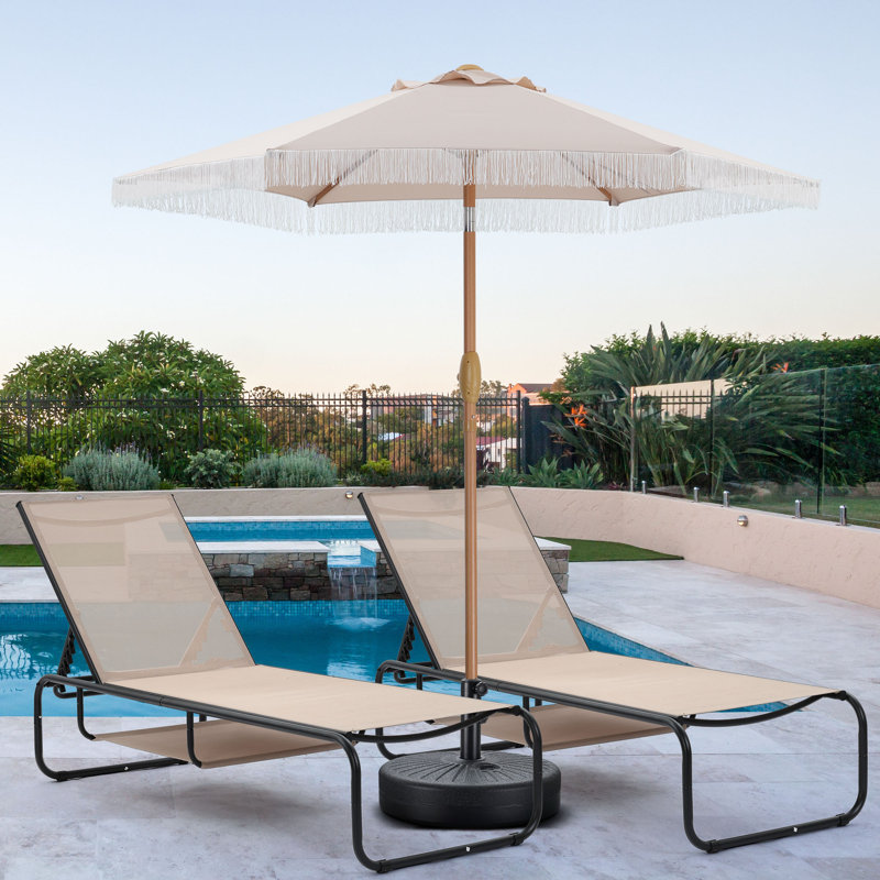 3 Piece Outdoor Chaise Lounge Set With Umbrella