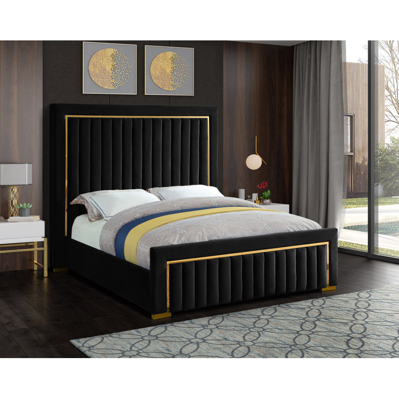 Lit-bateau tapissier Dolce, Grand, Velours noir vivant