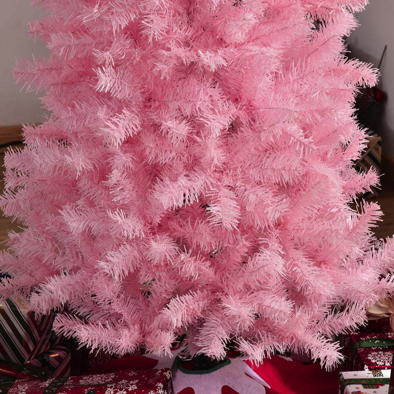 Arbre de Noël artificiel mince non éclairé 7 pi de haut, rose