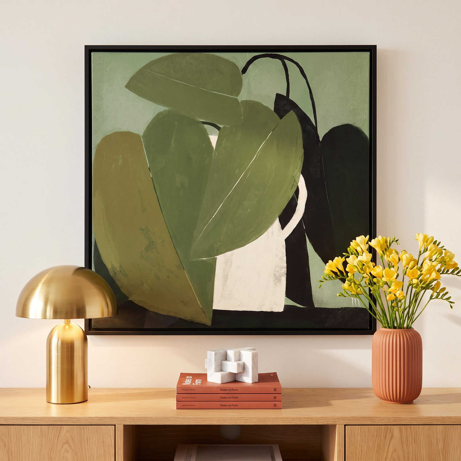 Plant "Green on Green" Painting, 44" H x 44" W x 1.25" D, Black