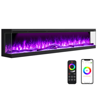 Foyer électrique encastrable 100 pouces Smart WiFi 3 côtés avec 251 couleurs de flamme RVB, chauffage encastré, application et télécommande, chauffage double 750 W / 1500 W pour grande pièce jusqu'à 400 pieds carrés, certifié ETL