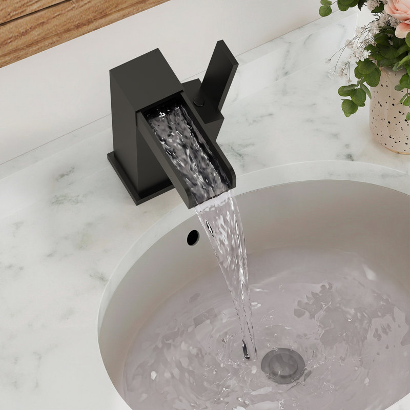 Robinet de salle de bain monotrou Waterfall, robinet d'évier à poignée simple avec bonde, Noir mat