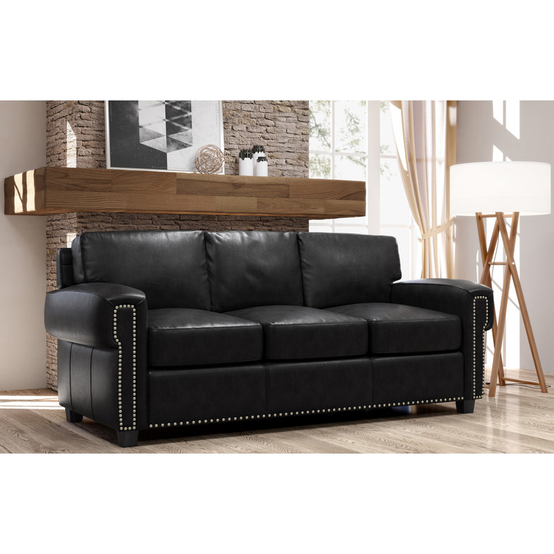 Ensemble de salon en cuir 2 pièces Fardin, Cuir véritable noir
