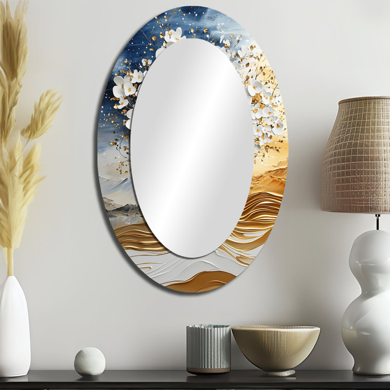 Arbre de tilleul silhouette or blanc et miroir mural traditionnel, 36 po x 24 po