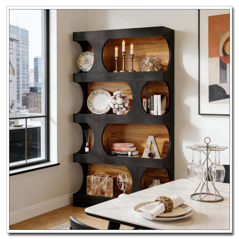 Bibliothèque de rangement en forme de S, Noir et brun