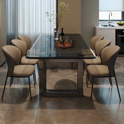Tempered glass Stainless Steel black Dining Table