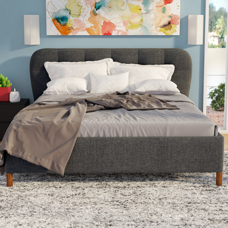 Upholstered Platform Bed, Dark Gray, Full