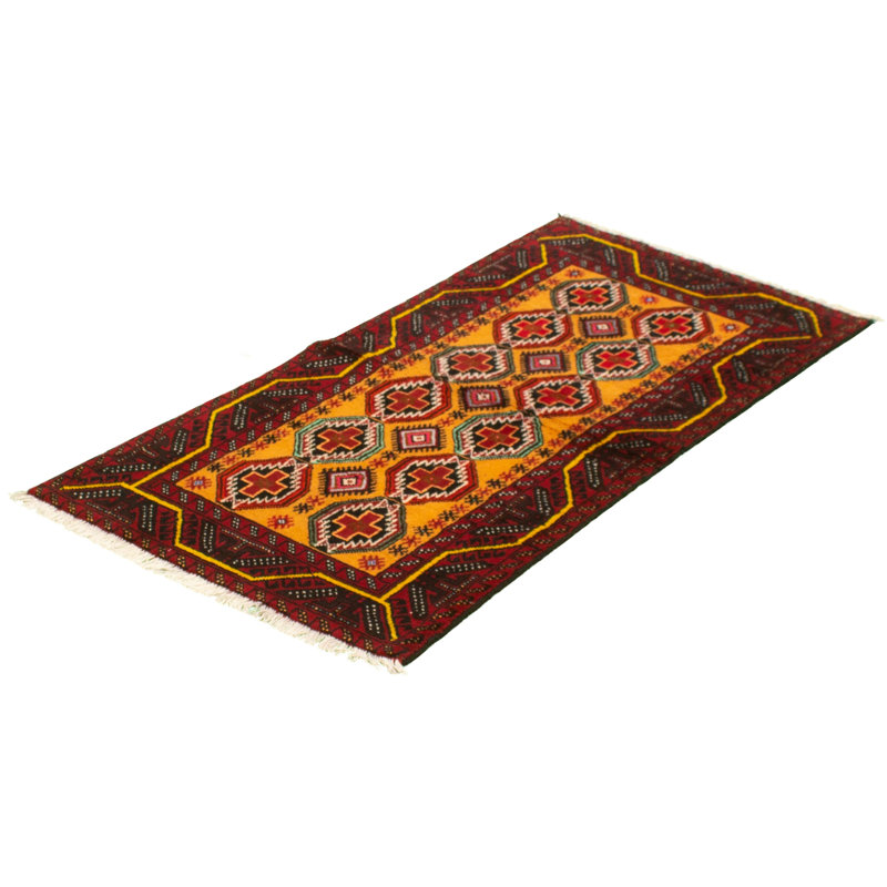 Tapis décoratif en laine de conception unique en laine noué à la main de conception unique 3 pi 1 po x 6 pi 4 po bonka