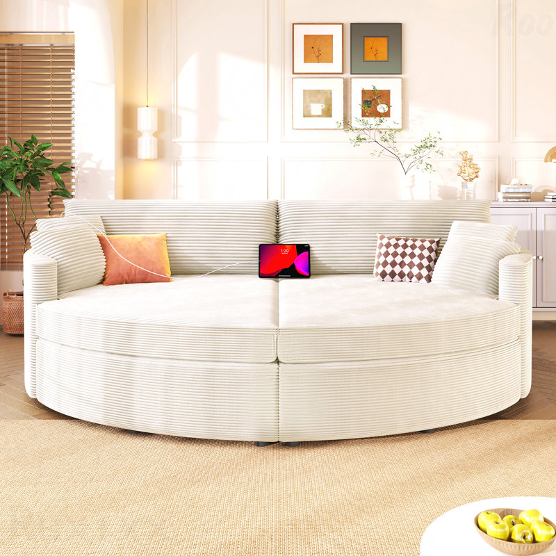 Canapé-lit surdimensionné double 102,3 po - siège très profond, ports USB, causeuse rembourrée, Beige